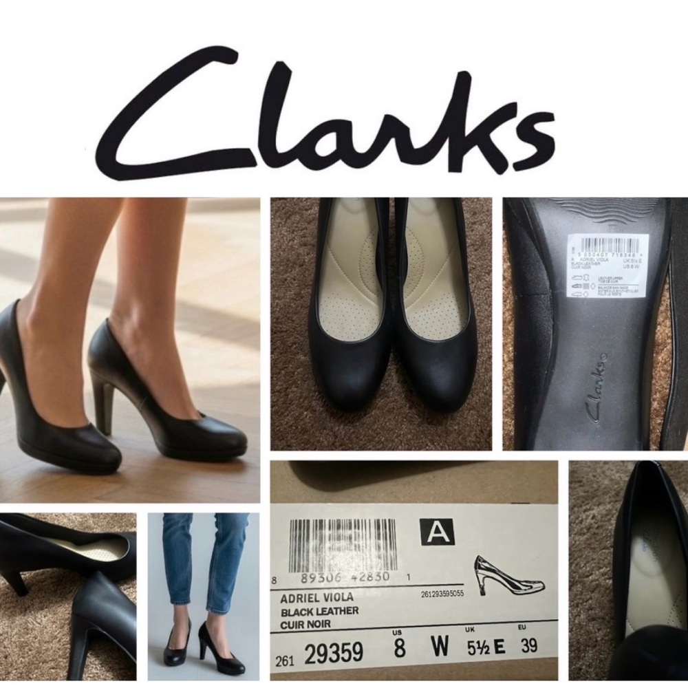 Clarks Adriel Viola Black Leather Heels CW(2)